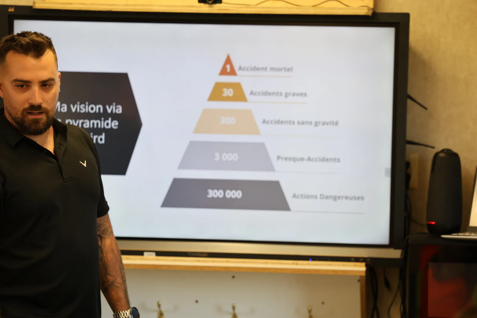 Formateur SST présentant la pyramide de Bird