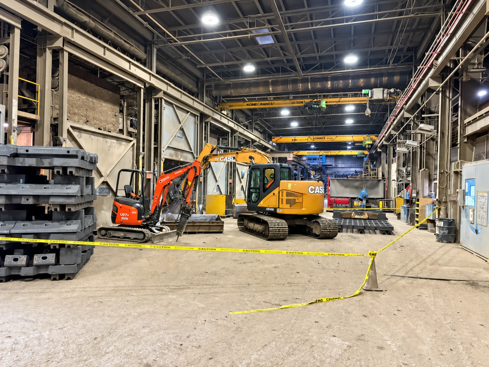 Travaux au brise-roche dans un bâtiment industriel
